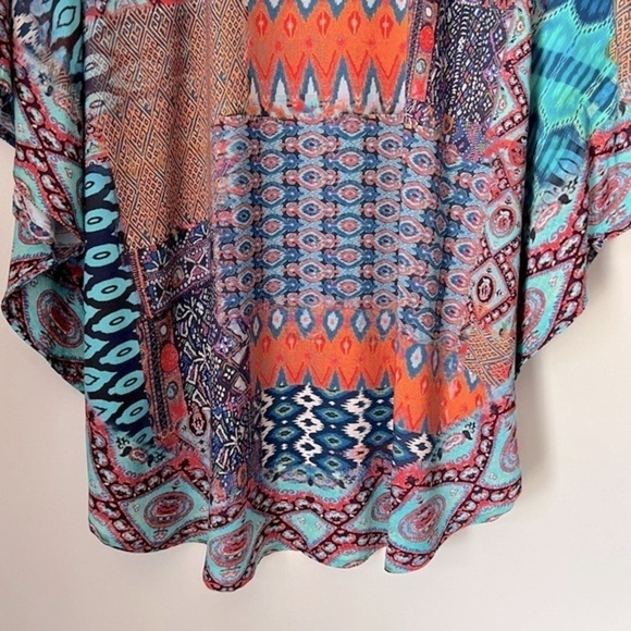 Tolani Collection Colorful Ikat Vibrant Printed Modal Caftan Tunic Top Cover-up - Picture 6 of 13